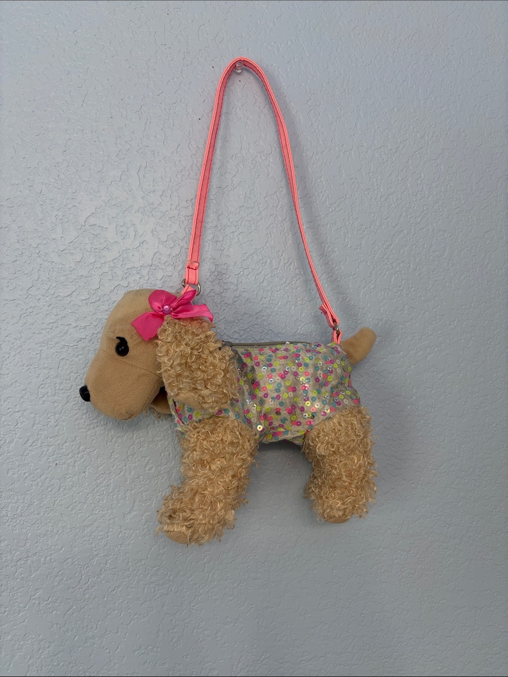 Poochie & Co Sequin Puppy Crossbody Bag with Pink Strap